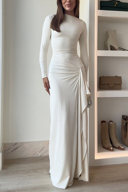 Long Sleeves Draped Slit Maxi Dress