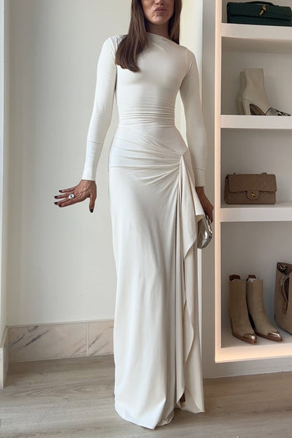 Long Sleeves Draped Slit Maxi Dress