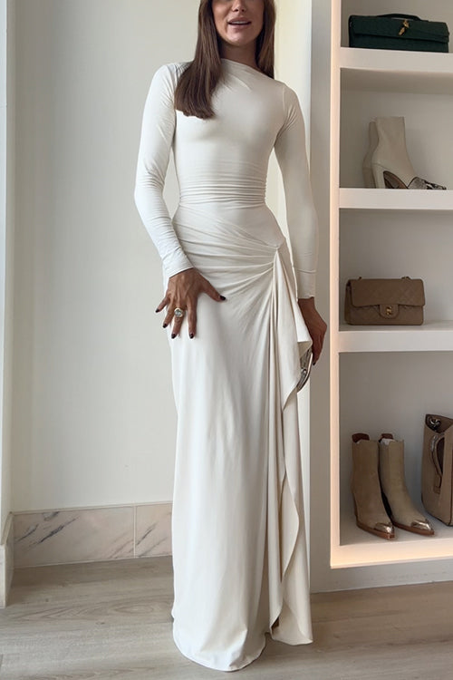 Long Sleeves Draped Slit Maxi Dress