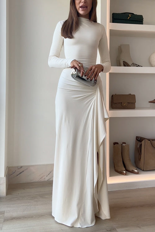 Long Sleeves Draped Slit Maxi Dress