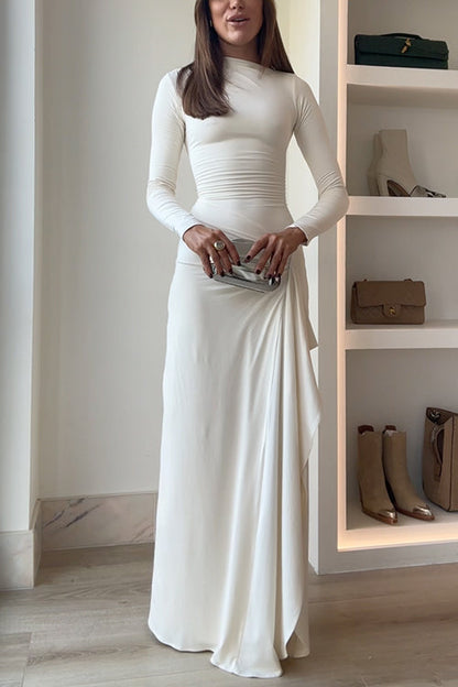 Long Sleeves Draped Slit Maxi Dress