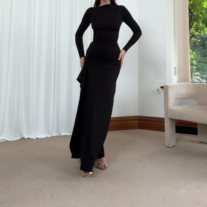 Long Sleeves Draped Slit Maxi Dress